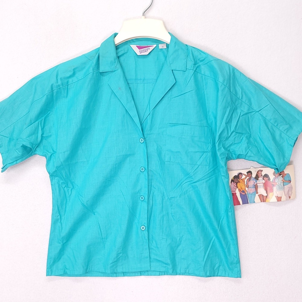 Vintage Honors Sport Teal Short Sleeve Button Down Shirt‎ 80s Deadstock Sz 11